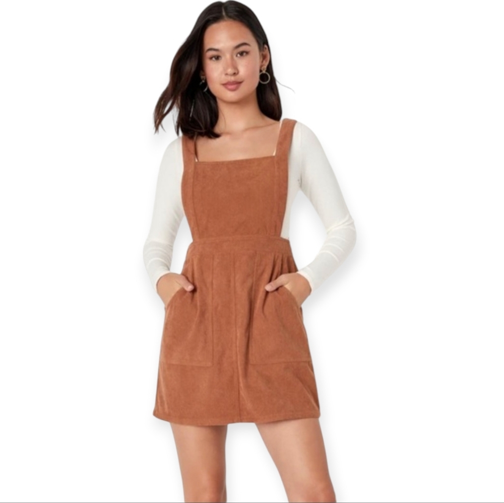 Lulus Rust Corduroy Overall Dress Size Small NWT